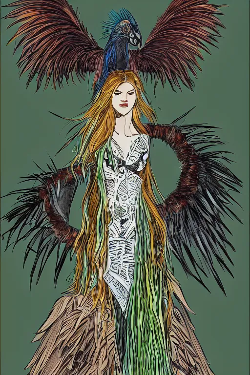 Image similar to portrait of hannah murray as a Nicobar Pigeon Hoatzin hybrid harpy Angel by todd mcfarlane