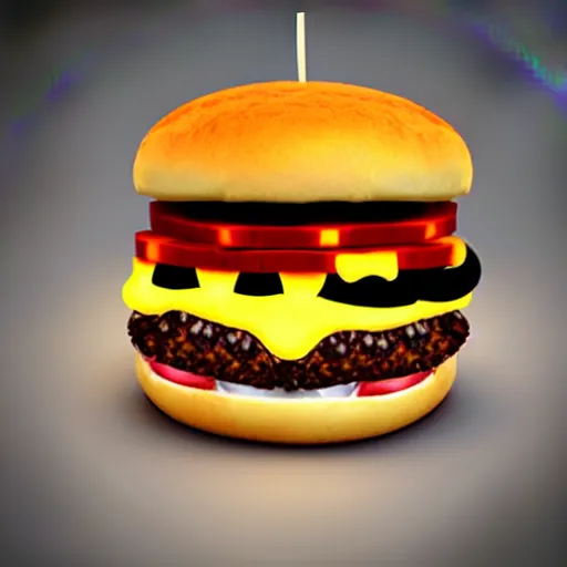 Image similar to a cat / burger hybrid, with fries, volumetric lighting, 4 k