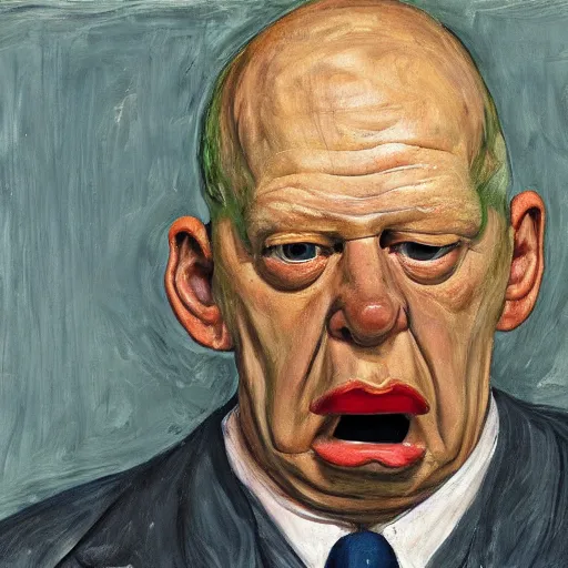 Prompt: real - life homer simpson, painted by lucian freud