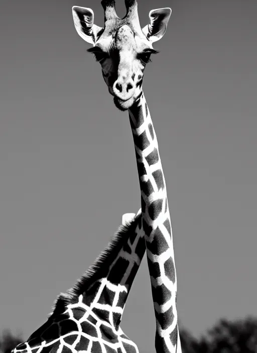 Image similar to two giraffe black and white portrait white sky in background