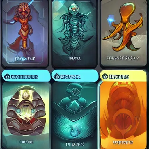 Prompt: different designs of cards from a new alien card game. Pinterest , concept art , assets , game