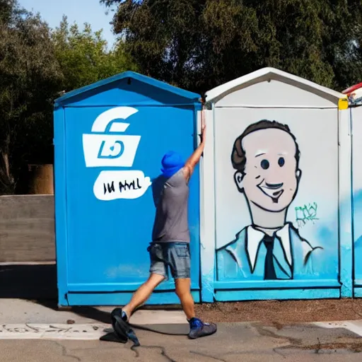 Prompt: mark zuckerburg huffing paint behind graffiti dumpster