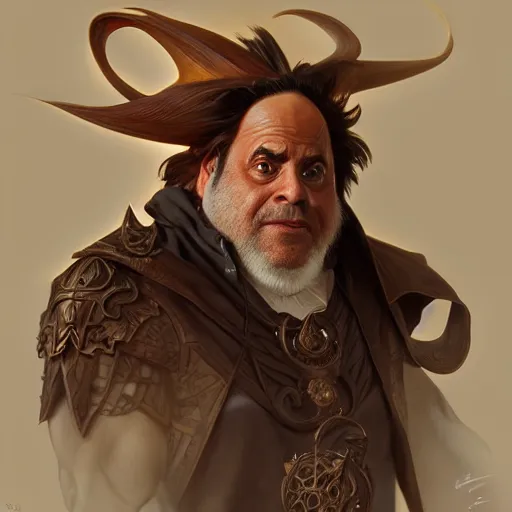 Prompt: SSJ3 Danny DeVito, western, D&D, fantasy, intricate, elegant, highly detailed, digital painting, artstation, concept art, matte, sharp focus, illustration, art by Artgerm and Greg Rutkowski and Alphonse Mucha