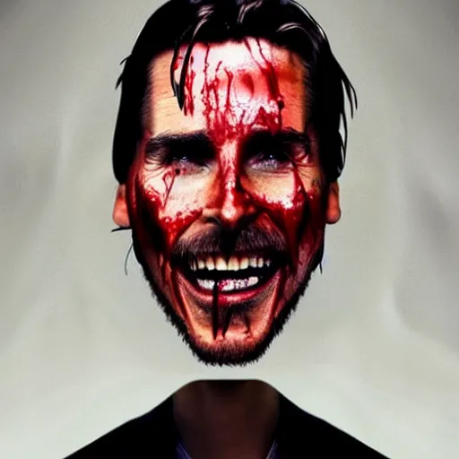 Image similar to face of christian bale melting out of blood