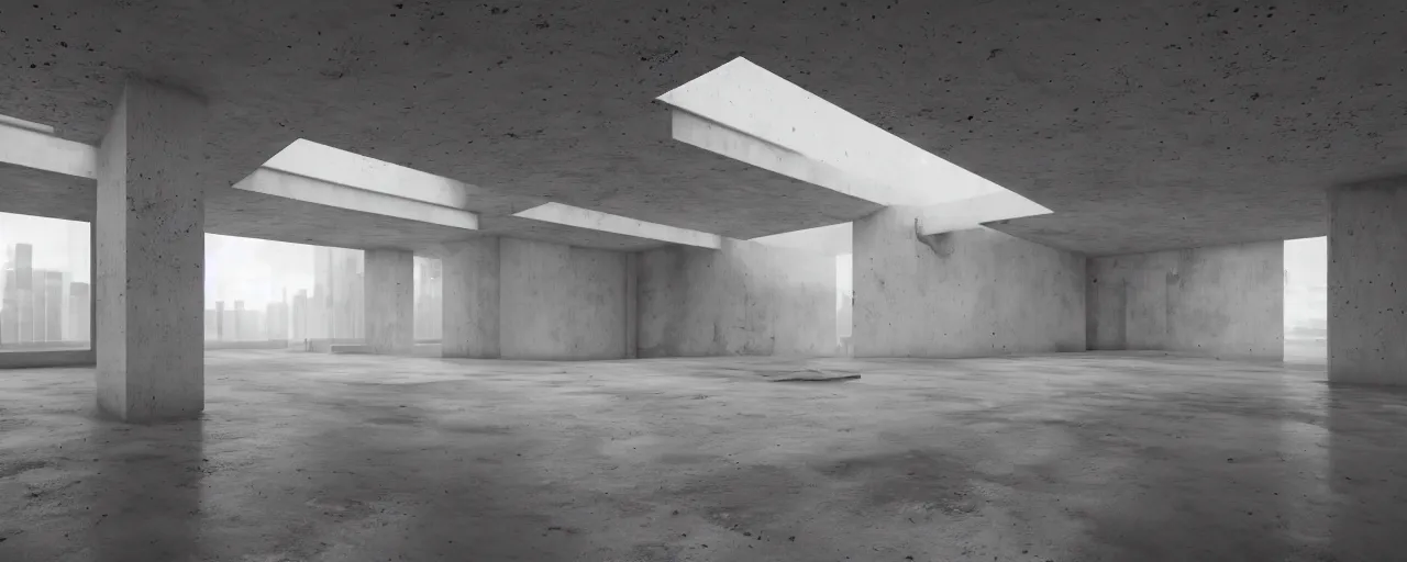 Image similar to White brutalist artistic art gallery with empty frames on the wall, stunning volumetric light, sunset, metal, concrete and translucent material, stunning lights, majestic architecture, trending on Artstation, 8k, photorealistic, hyper detailed, unreal engine 5, IMAX quality, cinematic, epic lighting, in the style of Greg Rutkowski