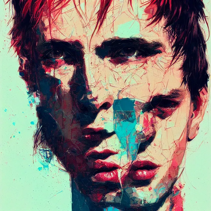 Image similar to close up portrait painting of a male in nineties street styling, concept art, intricate details, aesthetically pleasing pastel colors, art by conrad roset, impressionism, portrait