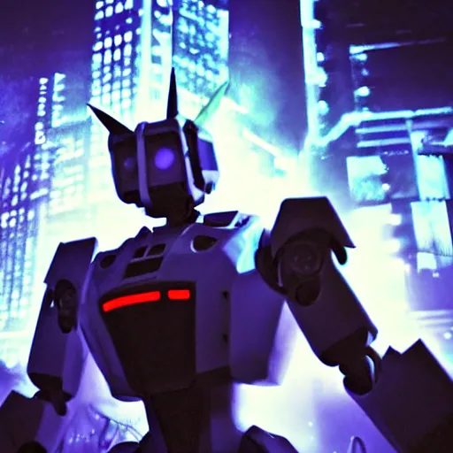 Prompt: Nostalgic Daguerreotype photo of Futuristic Kaiju Evangelion-Gundam Mecha Robot guarding futuristic cyberpunk Tokyo city, misty xparticles. blacklight neon glow. Hyperrealism