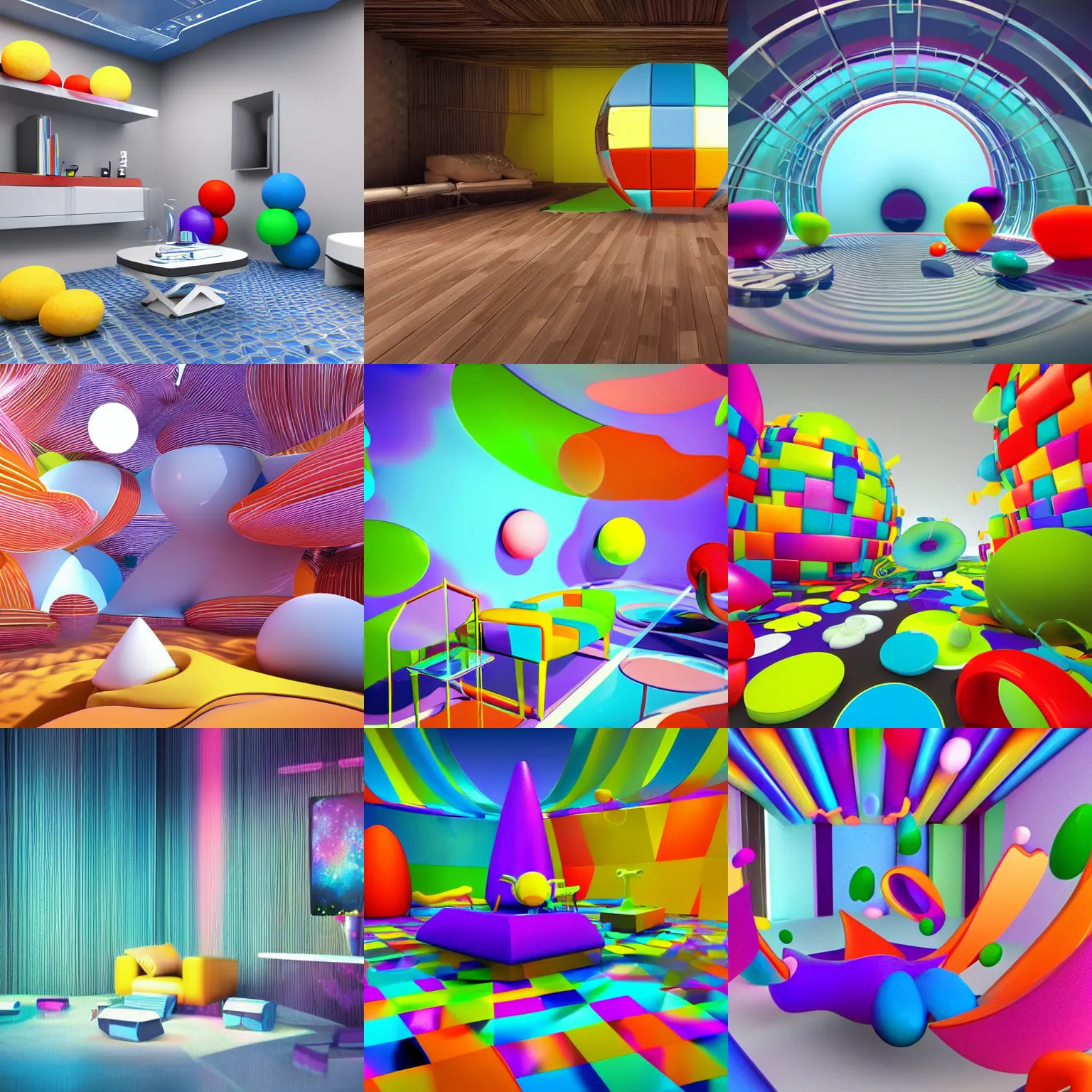 Prompt: clean 2000s 3d render artwork a surreal space filled with colorful objects and shapes