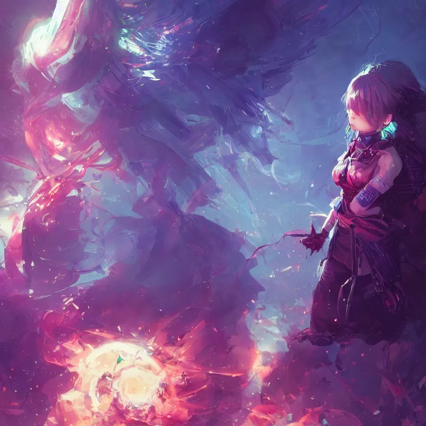 Image similar to an # illustration of a non - ordinary girl of # magic the gathering, # digital 2 d, # sci - fi, # psychedelic, # fututistic, by yoshitaka amano and alena aenami, trending on artstation, nvidia, matte painting, unreal engine