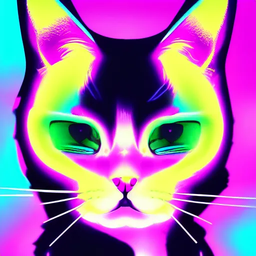 Image similar to anime cat, portrait, vaporwave, synthwave, neon, vector graphics, cinematic, volumetric lighting, f 8 aperture, cinematic eastman 5 3 8 4 film, photorealistic