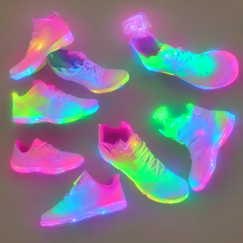 Image similar to new shoes inspired by final fantasy bright neon product photo 8k studio