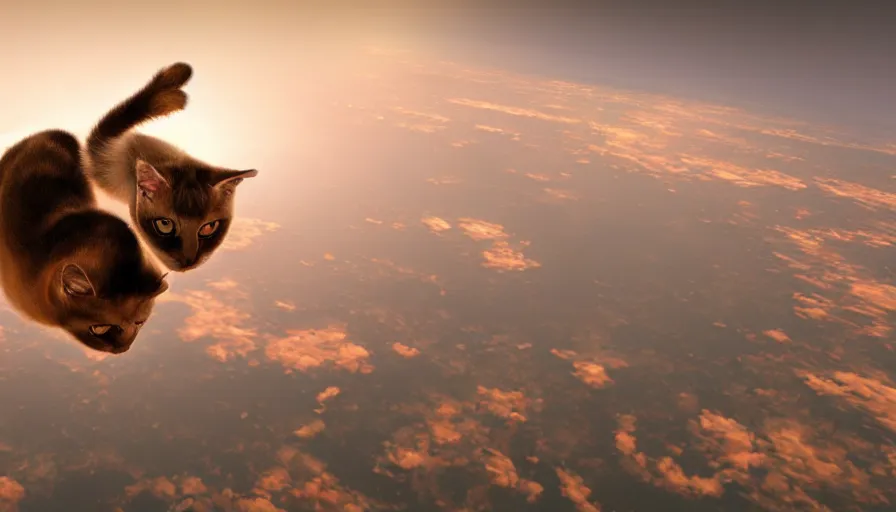 Prompt: a Siamese cat skydiving, photo realistic, 4k, realistic lighting