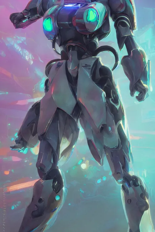 Prompt: professional painting of mecha cyber warrior princess, highly detailed digital painting artstation character concept art by artgerm and greg rutkowsi, holographic neon highlights, by Ruan Jia and Mandy Jurgens and Greg Rutkowski and Artgerm and William-Adolphe Bouguerea