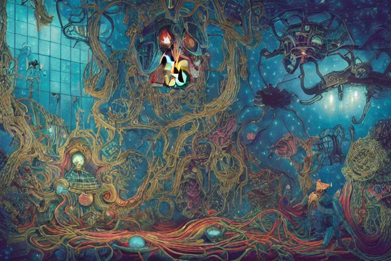 Prompt: A beautiful render of Major, Ghost in the shell, floating among stars, pastiche by Raqib Shaw and Daniel Merriam and Alejandro Burdisio and Alexander Jansson and Dan Mumford and Naoto Hattori and Nick Sullo and Xsullo, mysterious and lucid, glowing gamboge blue teal red green colors in the walls of portal, vibrant glowing gamboge blue teal red green colors neon clouds, insanely detailed and intricate, octane render, volumetric lighting, high contrast, ultraviolet and neon colors, trending on Artstation, 4K