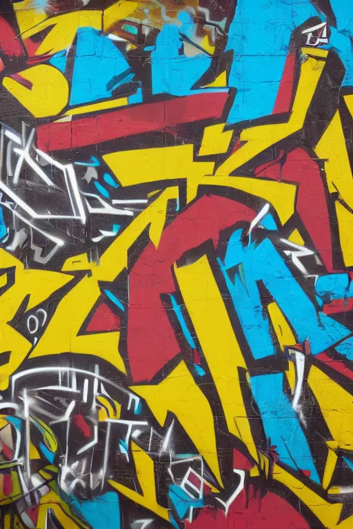 Image similar to extreme graffiti tag mural maximalism, yellow, brown, black and cyan color scheme, octane render