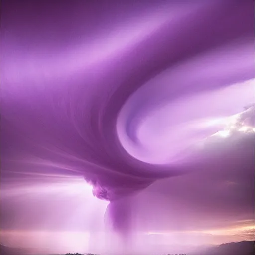 Image similar to amazing photo of a purple tornado in the sky by marc adamus, beautiful dramatic lighting