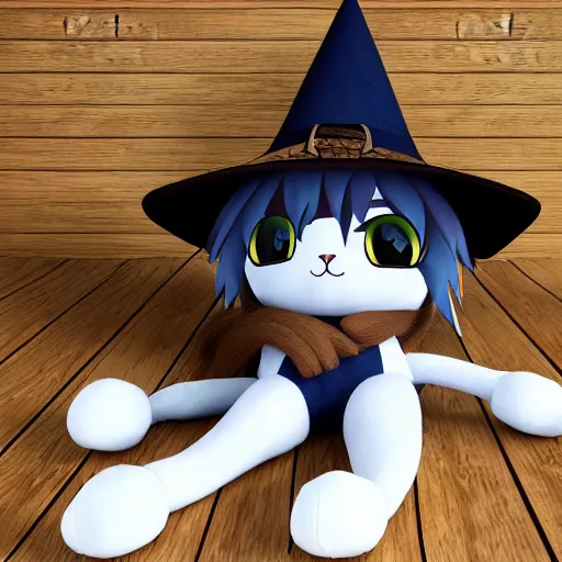 Prompt: cute fumo plush of a cat girl casting a summoning spell, witch, focus, vray