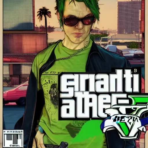 Prompt: Green Day in GTA V, cover art by Stephen Bliss, artstation