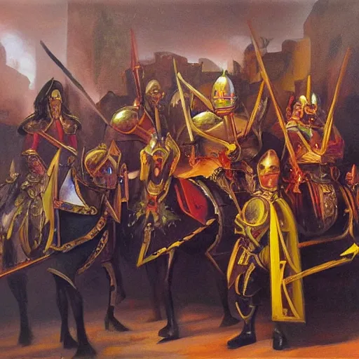 Image similar to spanish regional knights, fantasy, oil on canvas