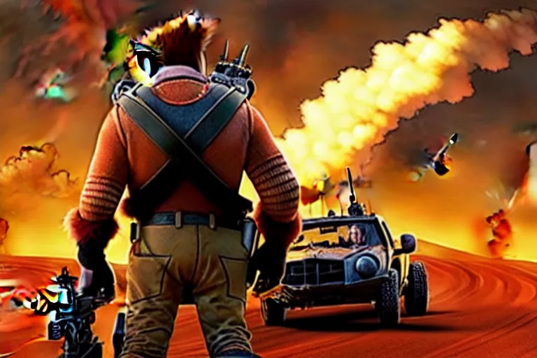 Image similar to nick wilde, heavily armed and armored facing down armageddon in a dark and gritty reboot from the makers of mad max : fury road : witness me