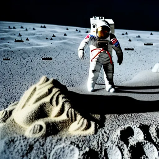 Image similar to photo of astronaut building a sand castle on the moon, 3 5 mm, full - hd