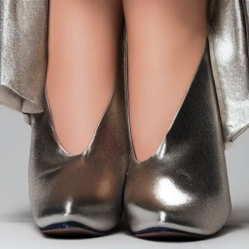 Prompt: a pair of metallic armored reflective heels, photo studio