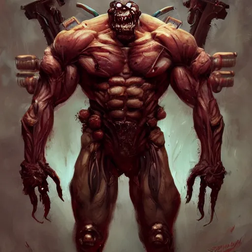 Image similar to doom, muscular male undead cyborg, muscle, fungus, painted by stanley lau, painted by greg rutkowski, painted by stanley, artgerm, masterpiece, digital art, trending on arts