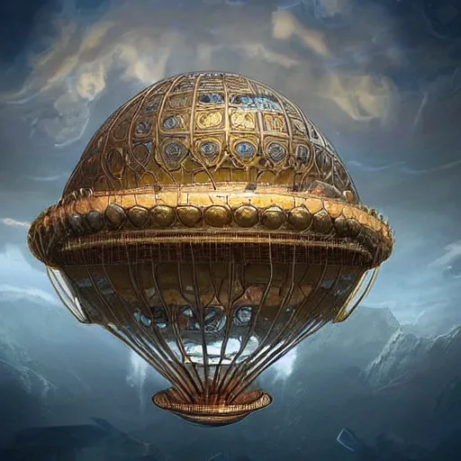 Prompt: enormous flying city!! in a gigantic faberge egg, sky!!!, steampunk, aetherpunk, fantasy art, unreal engine,