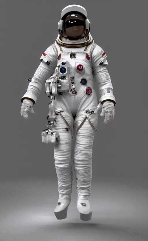 Image similar to astronaut wearing a dress by alexander mcqueen, catwalk, soft ambient lighting, photorealism, unreal engine