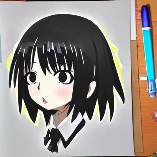 Prompt: tomoko kuroki from watamote, kuruminha drawing style