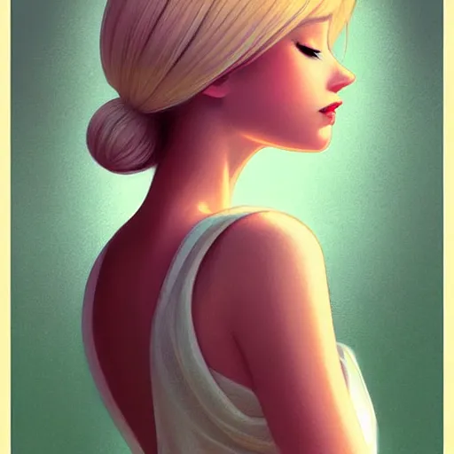 Image similar to beautiful woman in summer dress art, light blonde shoulder-length hair, muted colors, matte print, pastel colors, ornate, digital art, digital painting, fan art, elegant, by Ilya Kuvshinov