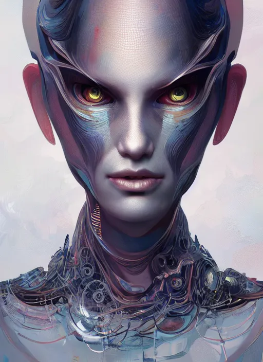 Prompt: hyperdetailed portrait of an god of machines, elegant in style of android jones, goro fujita, tom bagshaw, rossdraws, marc simonetti, wlop, symmetric, incredible composition.