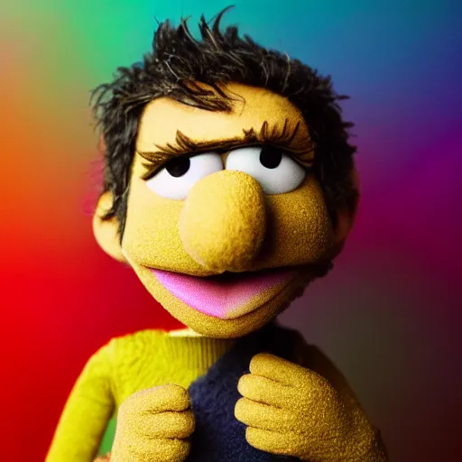 Prompt: ben stiller as a muppet from sesame street, good value control, digital painting, sharp focus, rule of thirds, 4k, centered, magic hour photography, atmospheric, moody colors