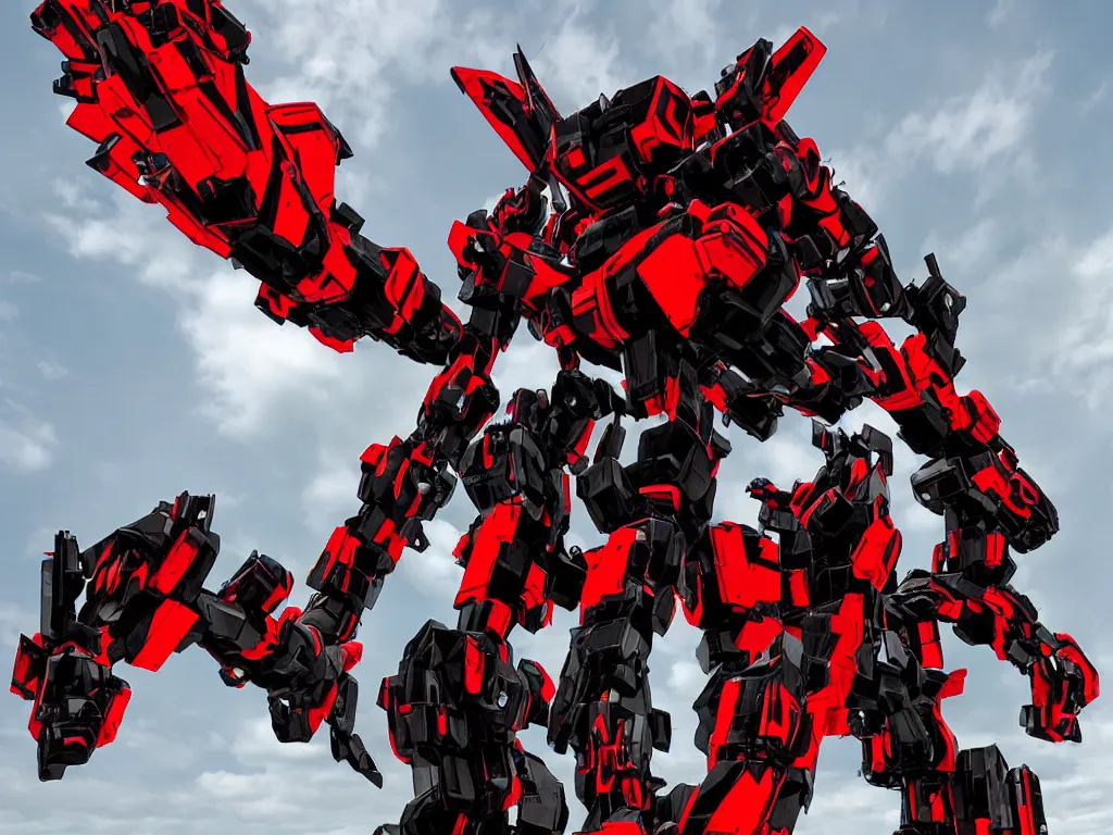 Prompt: a giant black and red mecha cat,