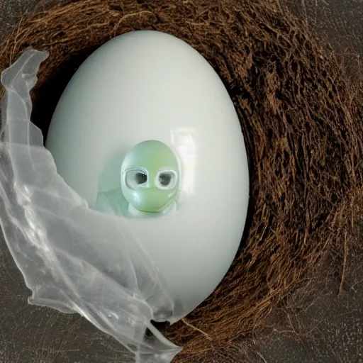 Image similar to photo of a translucent egg with an alien embryo growing inside