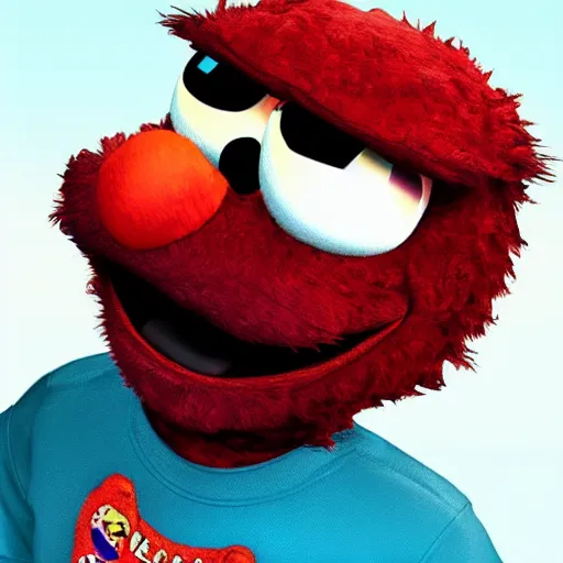 Image similar to Realistic photo of Elmo as a human