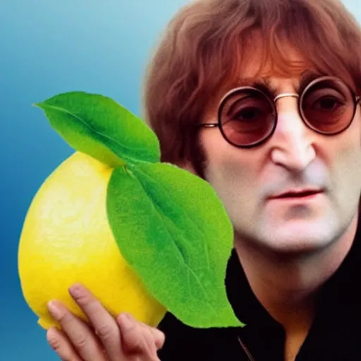 Image similar to john lennon inside a lemon costume, ultra realistic, highly detailed, colorized, 4 k