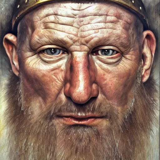 Image similar to high quality high detail painting by lucian freud, hd, portrait of a viking, photorealistic lighting