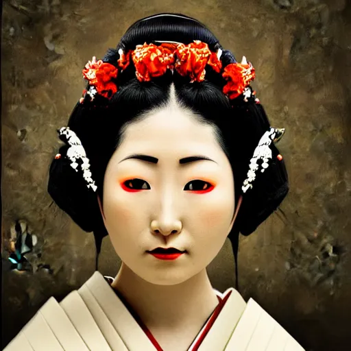 Image similar to dark art hi resolution geisha portrait yasutomo oka 8 k ultrarealistic