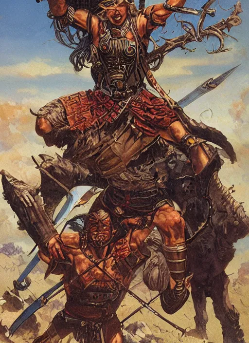 Prompt: a warrior by clyde caldwell