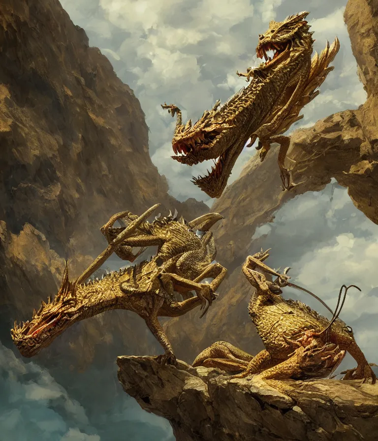 Prompt: a beautiful hyper realistic 3d render of a dragon spewing locusts from its mouth perched upon a riverside cliff, by goya, Atey Ghailan, ghibli, unreal engine, octane render, brilliantly colored, ultra wide angle, trending on artstation, HDR, polished, micro details, ray tracing, 8k