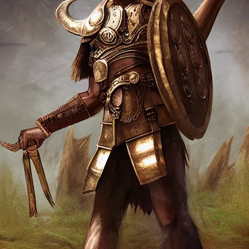 Image similar to a tall giant with arms that dangle all the way down to his feet, he is wearing a bronze chest plate and a Viking helmet. Epic digital art