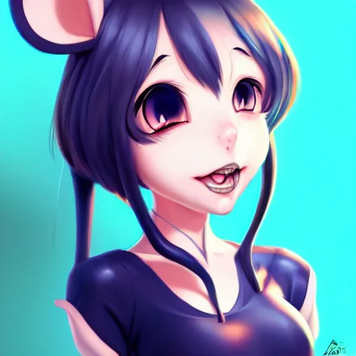 Image similar to fullbody portrait of anthropomorphic half - mouse cute anime girl, concept art, anime art, by a - 1 picture, trending on artstation artgerm, ross tran, bill ward, marc davis,