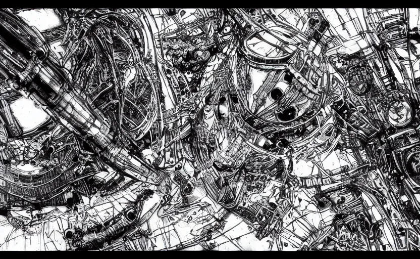 Prompt: spaceship airlock by tsutomu nihei, inked, minute details, desolation, hyper realistic, cosmic horror, biomechanical, beautiful