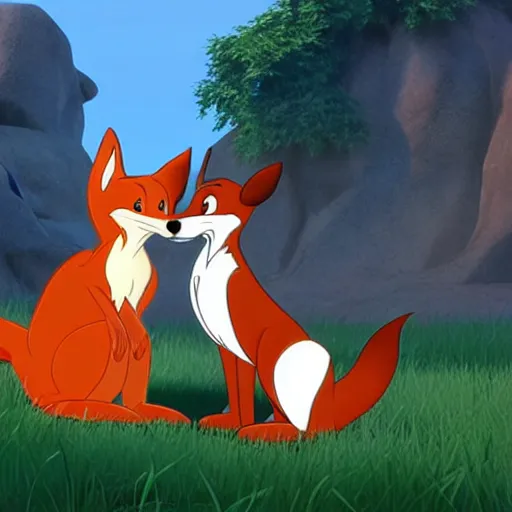 Prompt: “Dinsey’s the fox and the hound hugging eachother, cartoon, unreal engine”