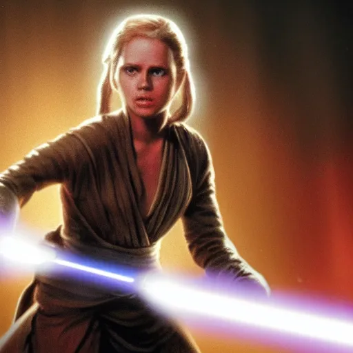 Image similar to young karen fisher as a jedi in star wars, 8k resolution, full HD, cinematic lighting, award winning, anatomically correct