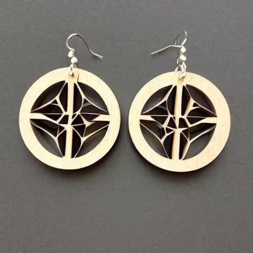 Image similar to laser cut wood earrings, designs, trippy