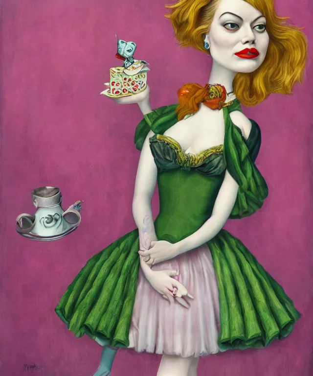 Image similar to portrait of Emma Stone in wonderland, lowbrow painting by Mark Ryden