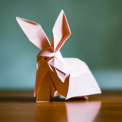 Image similar to a bunny made from origami, photography 4k, f1.8 anamorphic, bokeh, 4k, Canon, Nikon