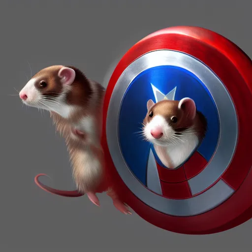 Image similar to A ferret is Captain America's shield, hyperdetailed, artstation, cgsociety, 8k